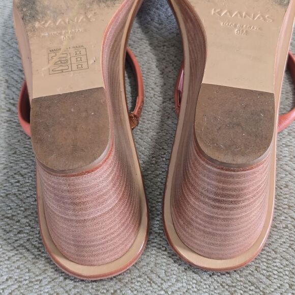 Kaanas Leather Brick Red Square Toe Wedge Sandals - Size 9 - Picture 11 of 15